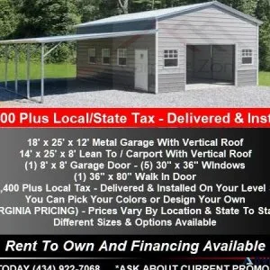 18  x 25  x 12  Garage With Lean To