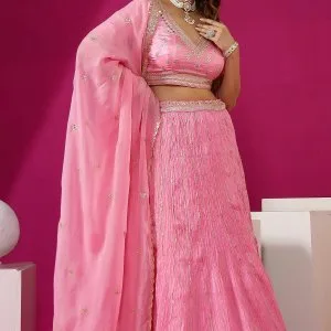 Carnation pink abla embroidered silk party wear lehenga-gc4446