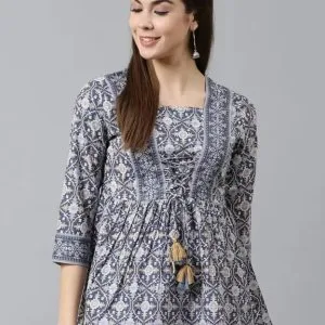 Yuvvik casual regular sleeves geometric print women blue top