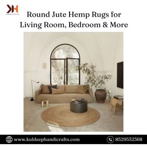 Round jute hemp rugs for living room, bedroom & more