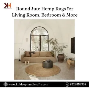 Round jute hemp rugs for living room, bedroom & more