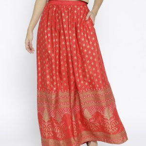 Myntra - global desi red printed gathered maxi skirt