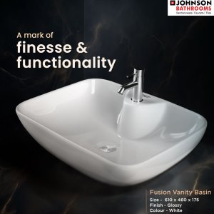 Johnson bathrooms fusion white glossy vanity basin - germ-free &