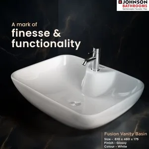 Johnson bathrooms fusion white glossy vanity basin - germ-free &