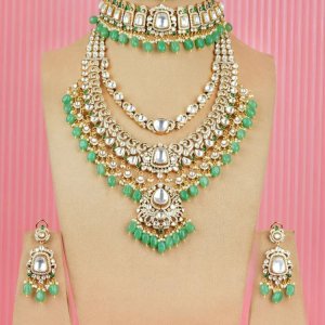 Polki kundan bridal jewellery set with choker & long necklace