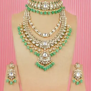 Polki kundan bridal jewellery set with choker & long necklace
