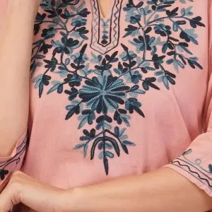Women embroidered pure cotton straight kurta (pink)