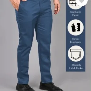 Streetvibes men regular fit blue cotton blend trousers