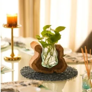 Elegant wooden glass valley curves vase | handcrafted home art