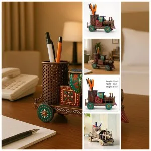Iron train engine pen holder with vintage style