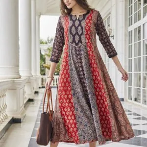 Ethnic ajrakh & handblock print dress