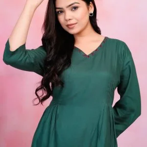 Olive green rayon co-ord set for women with pockets