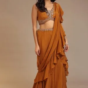 Chinon saree with cutdana pearl zardozi work