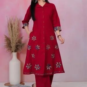 Maroon kurta set for women ajrak cotton kurta pant set ethni