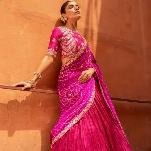 Buy designer silk crush lehengas for women online at zari jai
