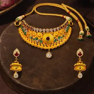 Kanakavalli rajsi floral choker set premium silver gold plated