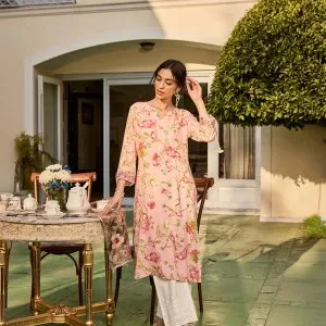 Light Pink Printed Rayon Kurta for Women By Lakshita Fashion