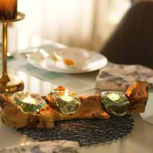 Woodfire glass table decor set of 3 for a bold modern look