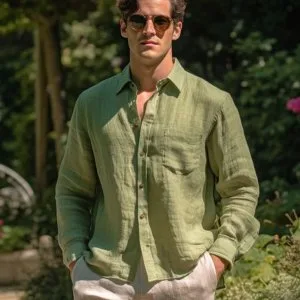 Zyra mens classic linen green shirt