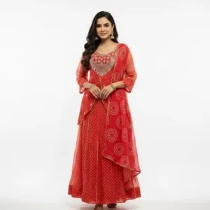 Orange bandhani dress set for women ethnic gown style rs 2199