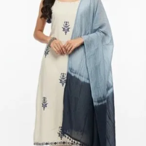 Cream blue embroidered cotton suit light formal suit rs 1499