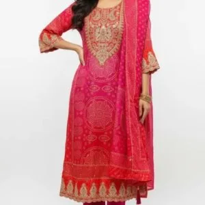 Pink red bandhej suit set partywear bandhani suit rs 2199