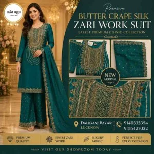 Butter crepe silk zari work suit