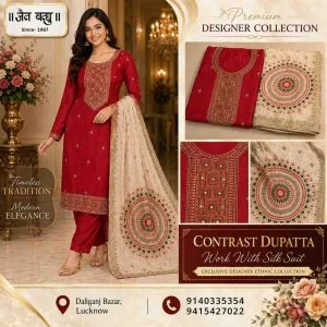 Contrast dupatta work with silk suit best saree shop in lucknow