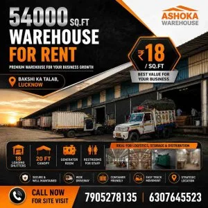 Premium 54000 sq ft warehouse for rent in lucknow