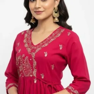 Rani pink partywear kurta set for women – elegant embroidered su