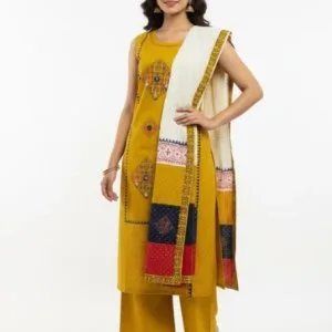 Mustard yellow printed kurta for women vibrant ethnic set at