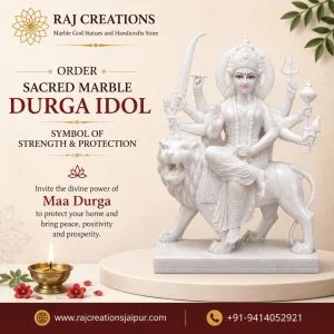 Handcrafted white durga marble idol from jaipur