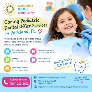 Caring pediatric dental office services in parkland fl
