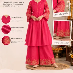 Fuchsia pink chanderi silk kurta set for effortless festive eleg
