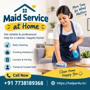 Maid service at home for cleaning cooking and household help