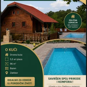 Zlatibor drvena kuca sa bazenom na prodaju 96 m2 na placu od 5