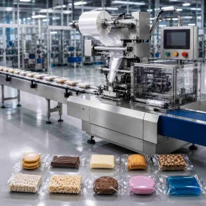Flow wrapper packaging machine for fast reliable sealing