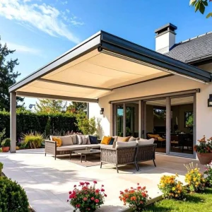 Polycarbonate retractable roof for patios terraces courtyards